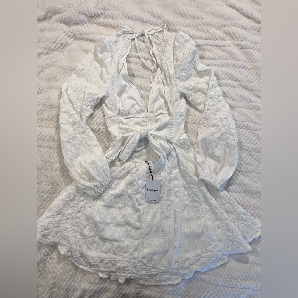 NWT Showpo Sanaa long sleeve open back mini dress in white size 6 - Picture 13 of 16